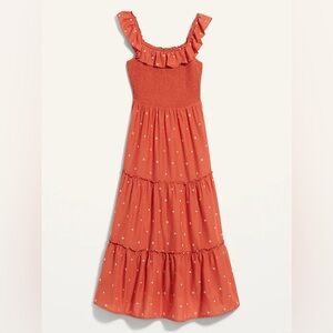 Old Navy Fit & Flare Smocked Embroidered Midi Dress